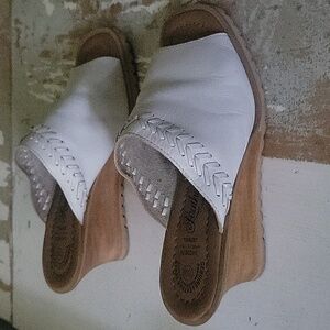 Leather 70s Style Wooden Wedges